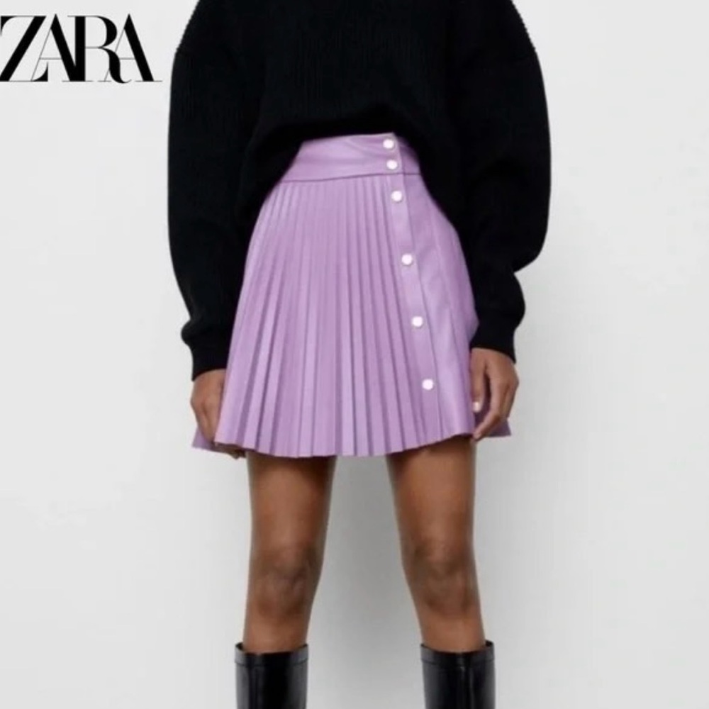 ZARA Lilac Pleated Mini Skirt with Side Buttons